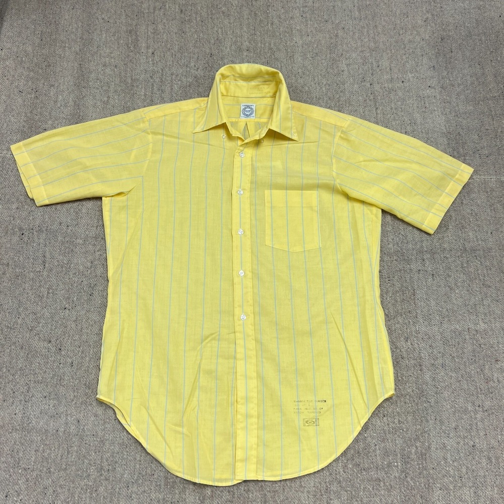 Vintage Arrow Button Up Shirt Large Yellow 1960s Striped‎ Short Sleeve